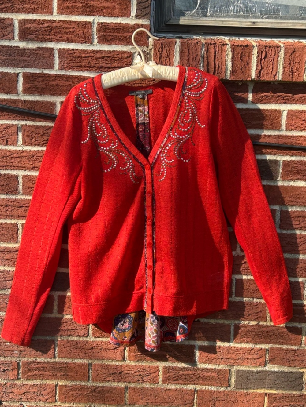 Miss Me Red Embellished V-Neck Cardigan